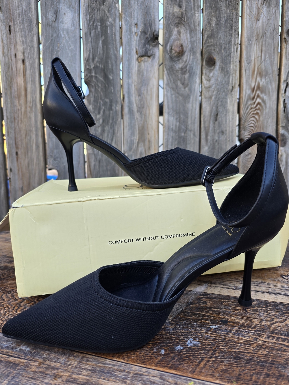 Cosy Island Black Pointed Toe Ankle Strapped Stiletto Heels Women Size 7 - Picture 6 of 16